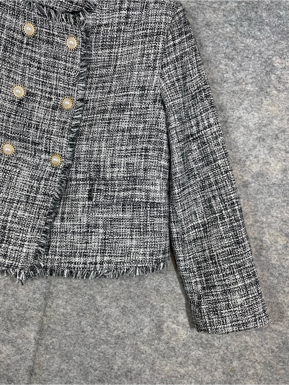 Maeve Anthropologie Womens Black White Tweed Double Breasted Jacket 12P Career - Picture 10 of 15